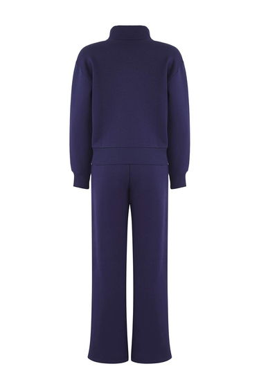 Teen Navy Blue Embroidered Stand Collar Zippered Wideleg/Wide Leg Knitted Bottom - Top Set product thumbnail 2