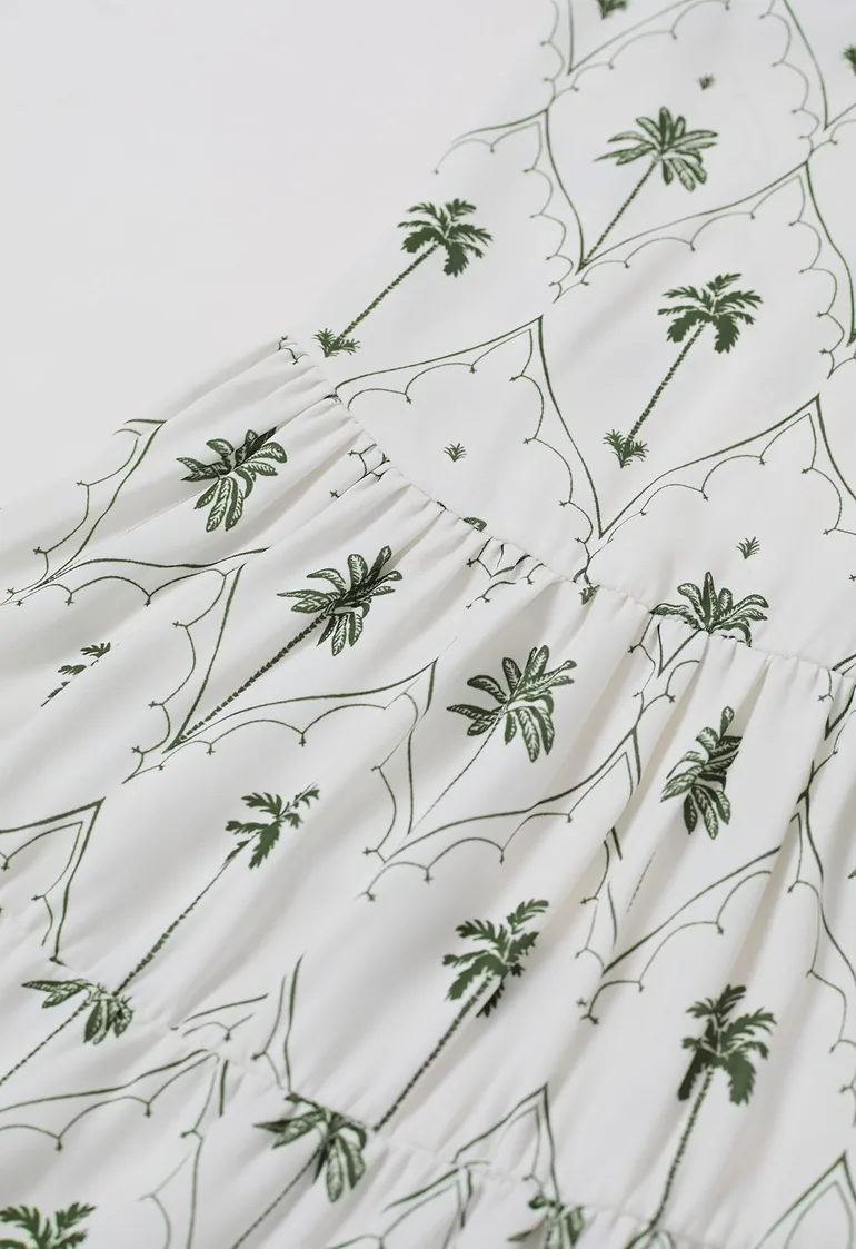Palm Tree Print V-Neck Mini Dress - 9