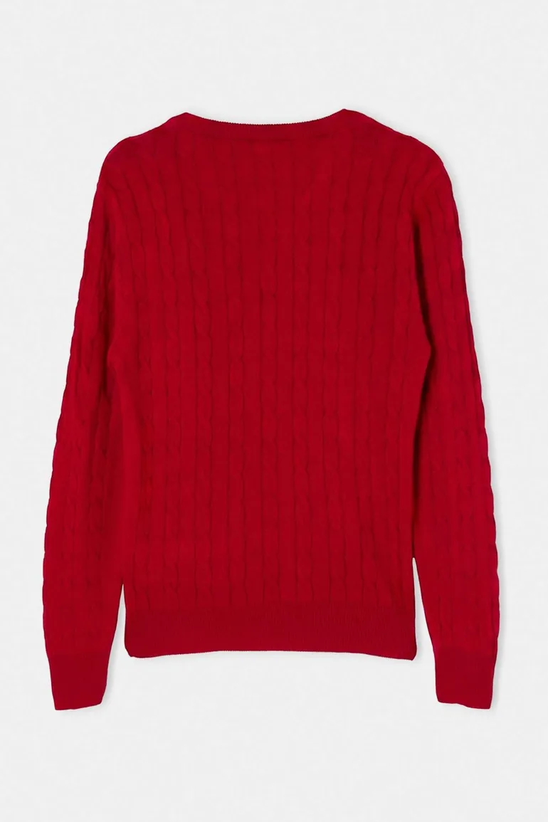 Red Horse Embroidered V-Neck Hair Knitwear Sweater - 6
