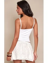 White Polka Dot Embossed Cotton Mini Skirt - 4