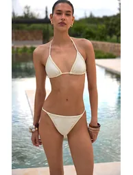 Cream Plait Binding Tanga Bikini Bottoms