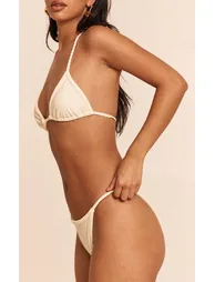 Cream Plait Binding Tanga Bikini Bottoms - 1