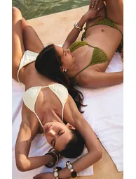 Cream Plait Binding Tanga Bikini Bottoms - 2