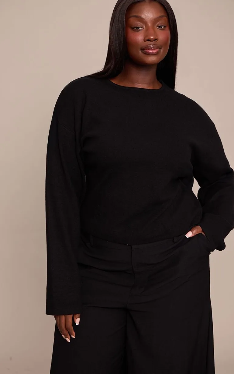 Plus Black Cocoon Sleeve Cinched Long Sleeve T Shirt - 5