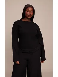 Plus Black Cocoon Sleeve Cinched Long Sleeve T Shirt - 3