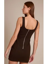 Chocolate Contrast Stitch Seam Detail Mini Dress - 1