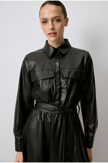 LONG LEATHER DRESS WITH FRONT POCKETS product thumbnail 2