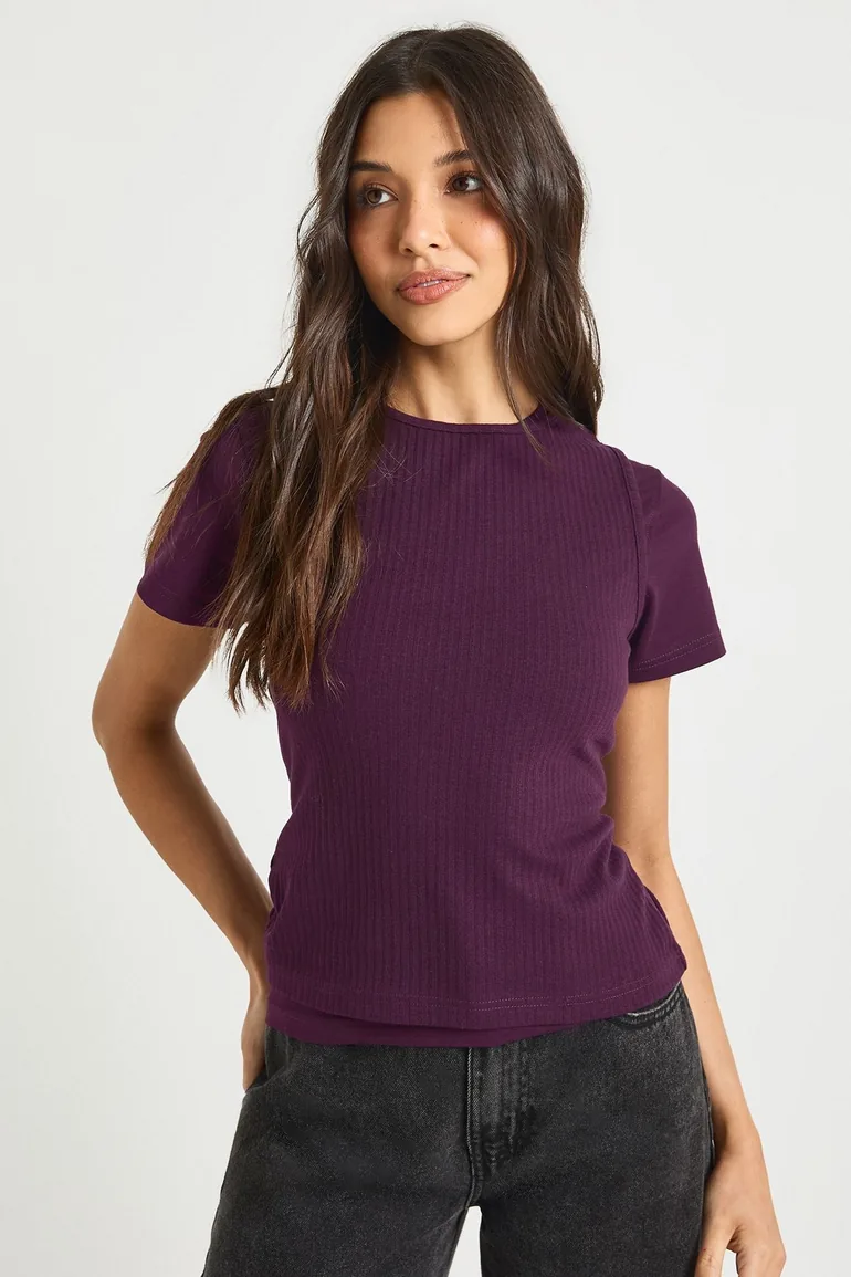 Rib Double Layer Racer Cap Sleeve Top - plum