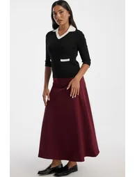 Flared Longline Skirt With Back Zipper