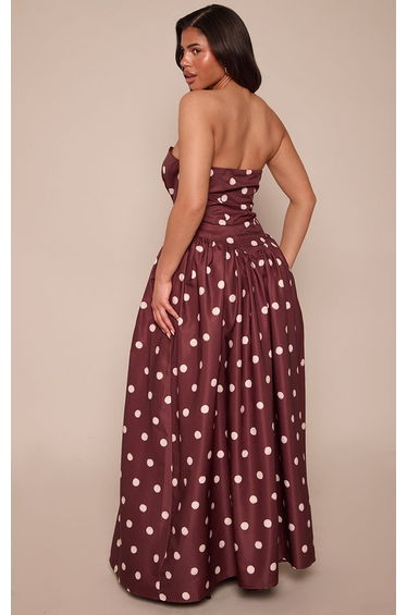 Shape Chocolate & Cream Polka Dot Sweetheart Plunge Maxi Dress product thumbnail 3