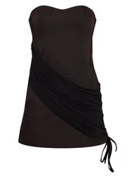 Black Woven Mesh Shoulder Drape Corset Dress - 4