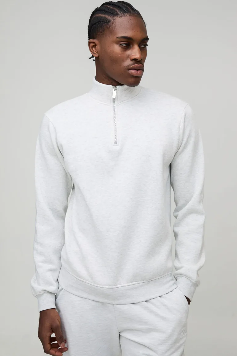 Basic Oversized Boxy Quarter Zip Funnel Neck Sweatshirt - grey marl