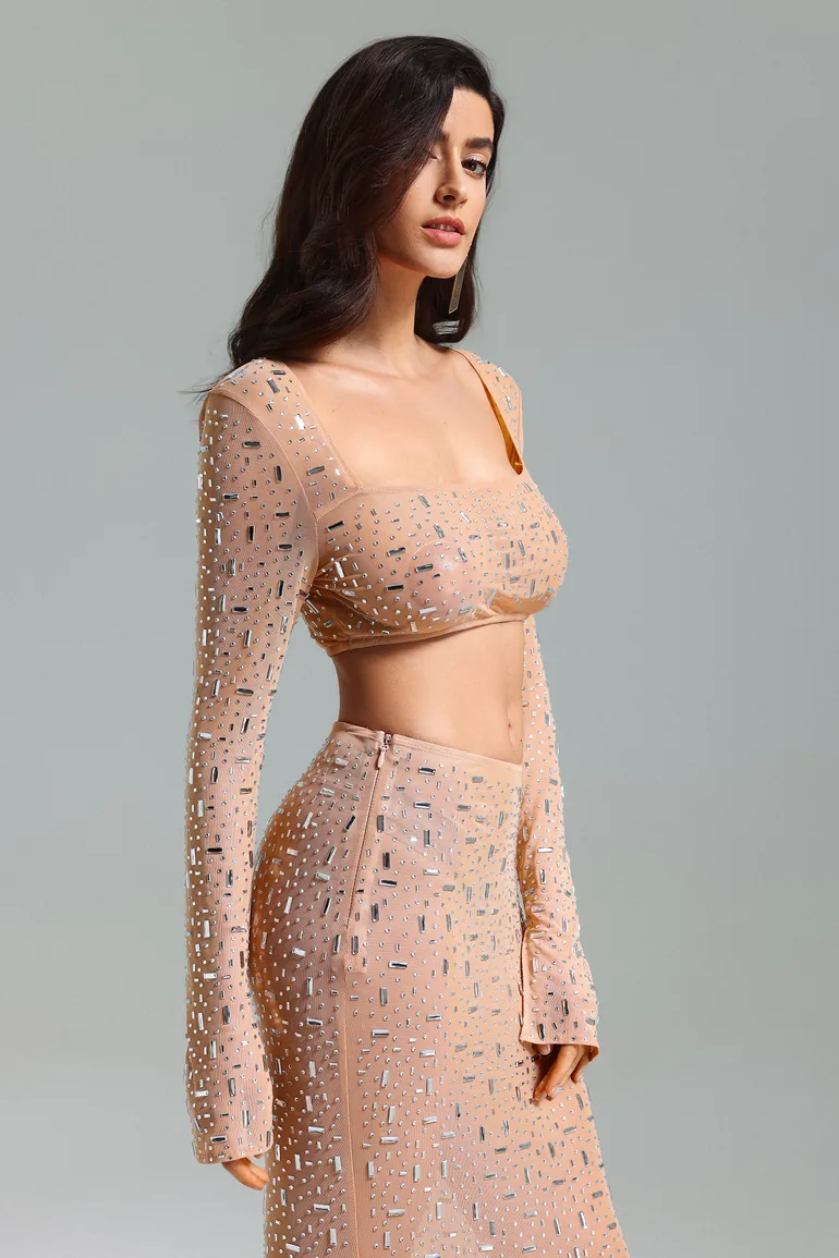 Vazada Square Collar Diamante Mesh Set - 2