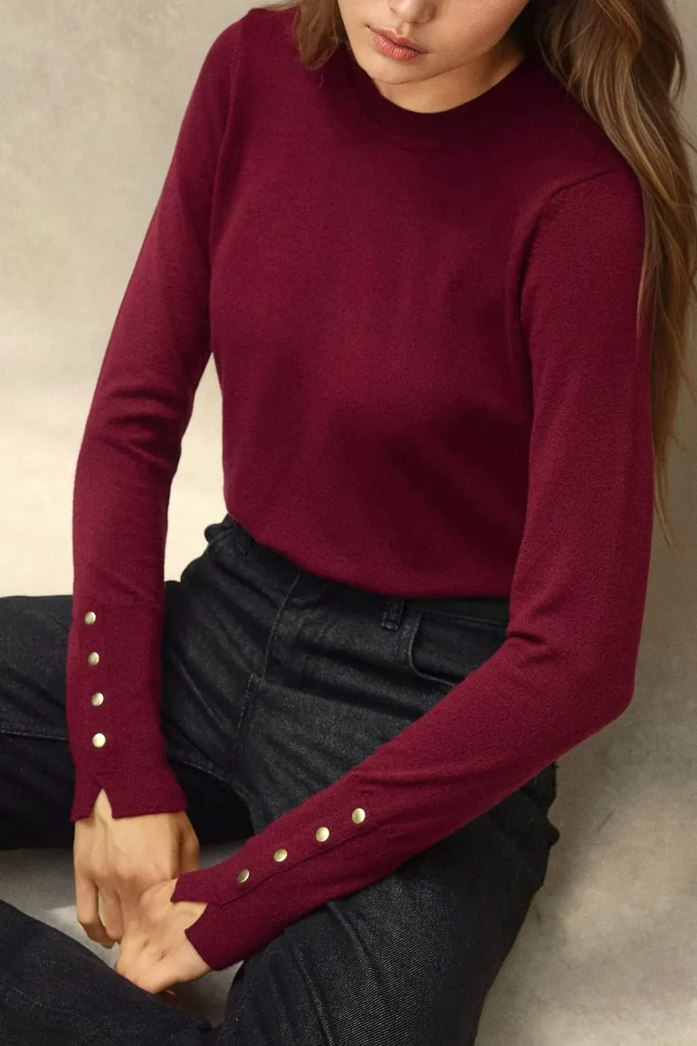 Crew Neck Button Detailed Knit Sweater - 4