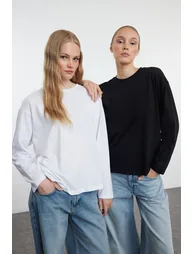 Black-White 2-Pack 100% Single Jersey Oversize/Wide Cut Knitted Top - 7