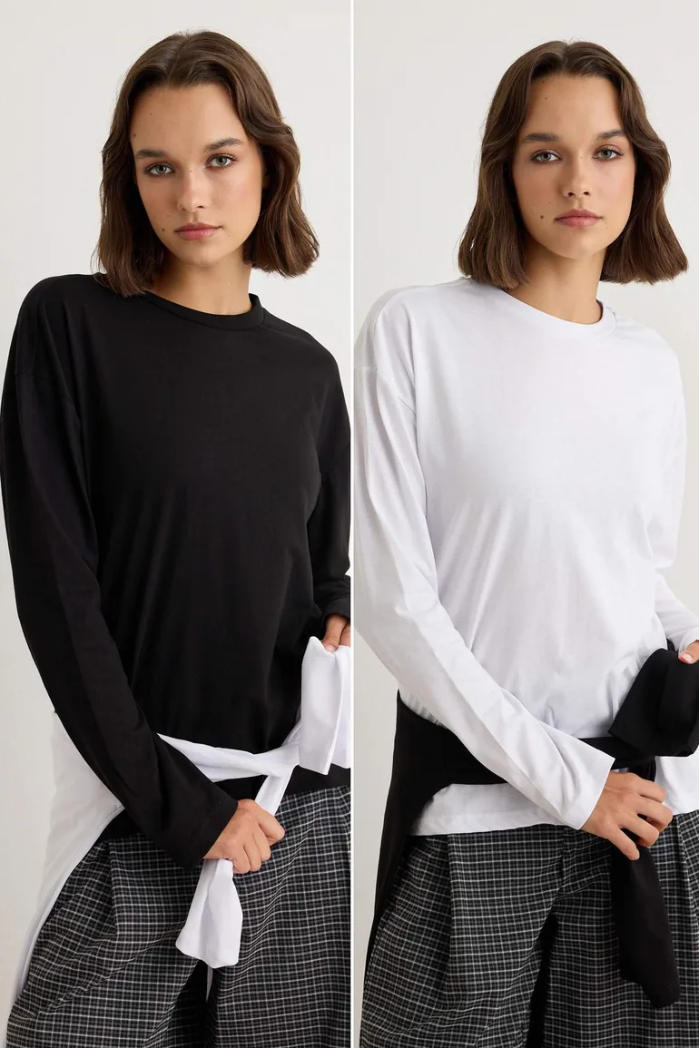 Black-White 2-Pack 100% Single Jersey Oversize/Wide Cut Knitted Top