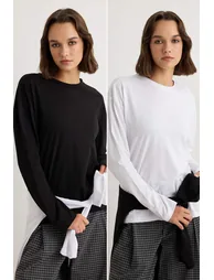 Black-White 2-Pack 100% Single Jersey Oversize/Wide Cut Knitted Top