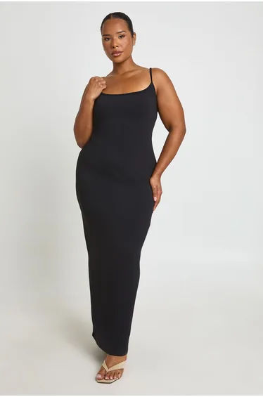 Plus Basic Sqaure Neck Maxi Dress - black