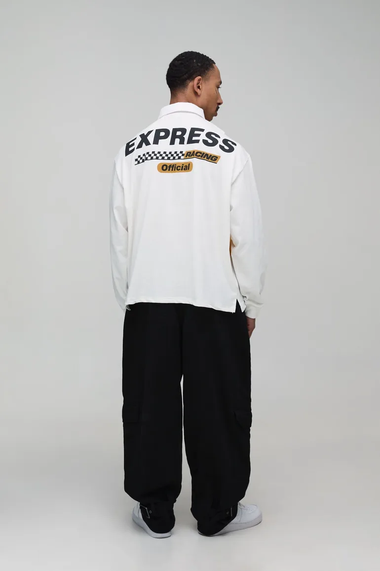 Oversized Homme Moto Graphic Rugby Polo - ecru - 2