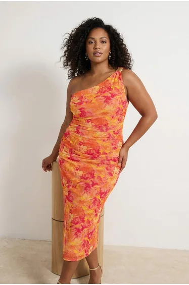 Orange Tulle Knit Plus Size Dress