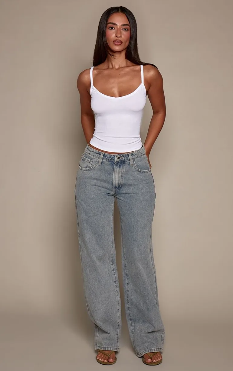 Petite Light Blue Amore Graphic Straight Leg Jeans
