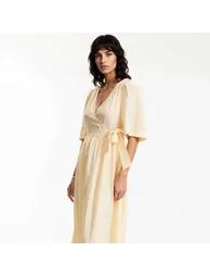Wrapover Maxi Dress with Short Sleeves - 1