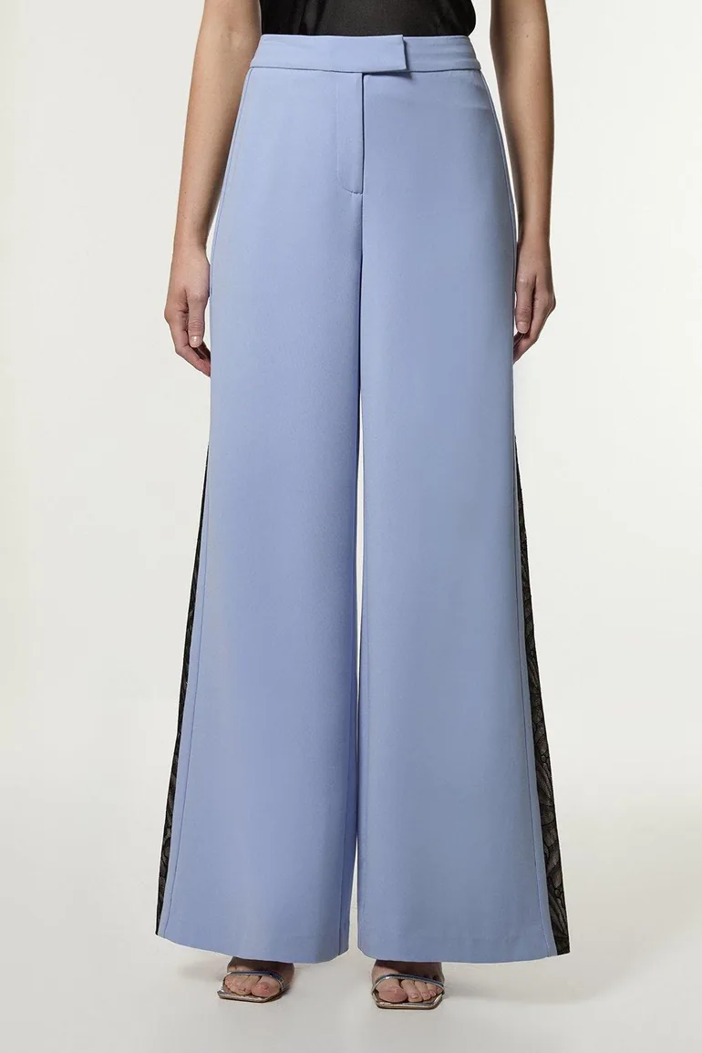 Lace Applique Contrast Tailored Wide Leg Trouser - 1