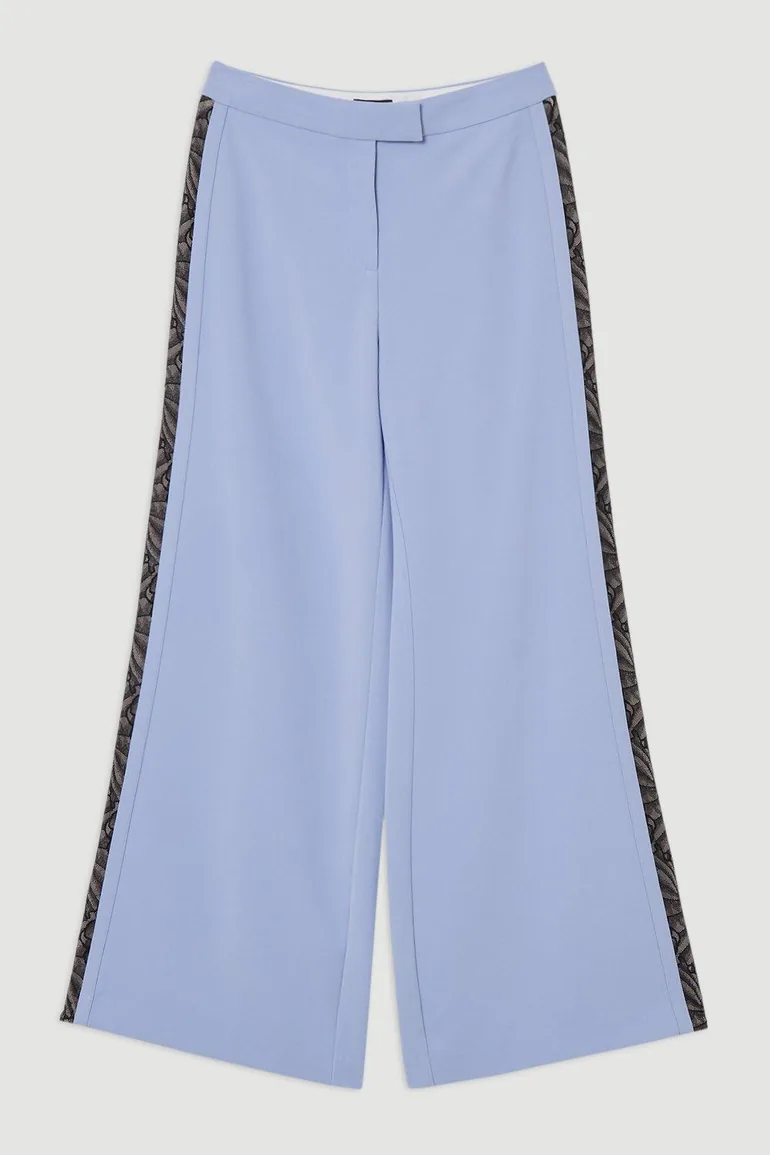 Lace Applique Contrast Tailored Wide Leg Trouser - 3