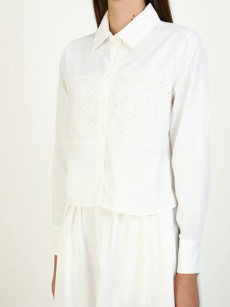Off White Buttoned Lace Detail Shirt and Maxi Skirt Co-Ords - 3
