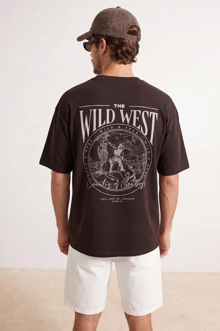 Big Size Brown Oversize/Wide Cut 100% Cotton T-Shirt - 1