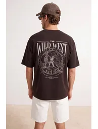 Big Size Brown Oversize/Wide Cut 100% Cotton T-Shirt - 1