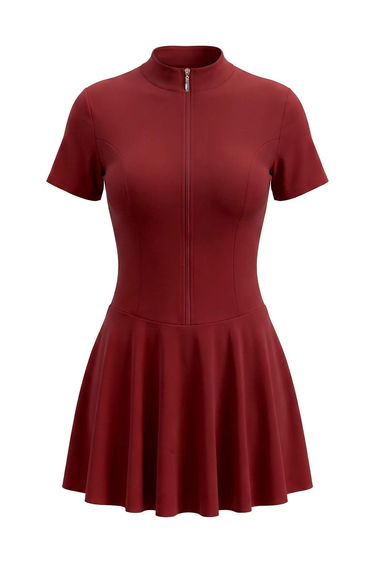 Burgundy Surfer Covered Zipper Detailed Skirt Swimsuit