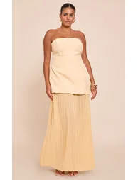 Plus Butter Yellow Chiffon Pleated Skirt Panel Bandeau Maxi Dress