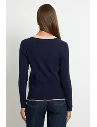 Contrast Trim Fine Knitted Jumper - 2