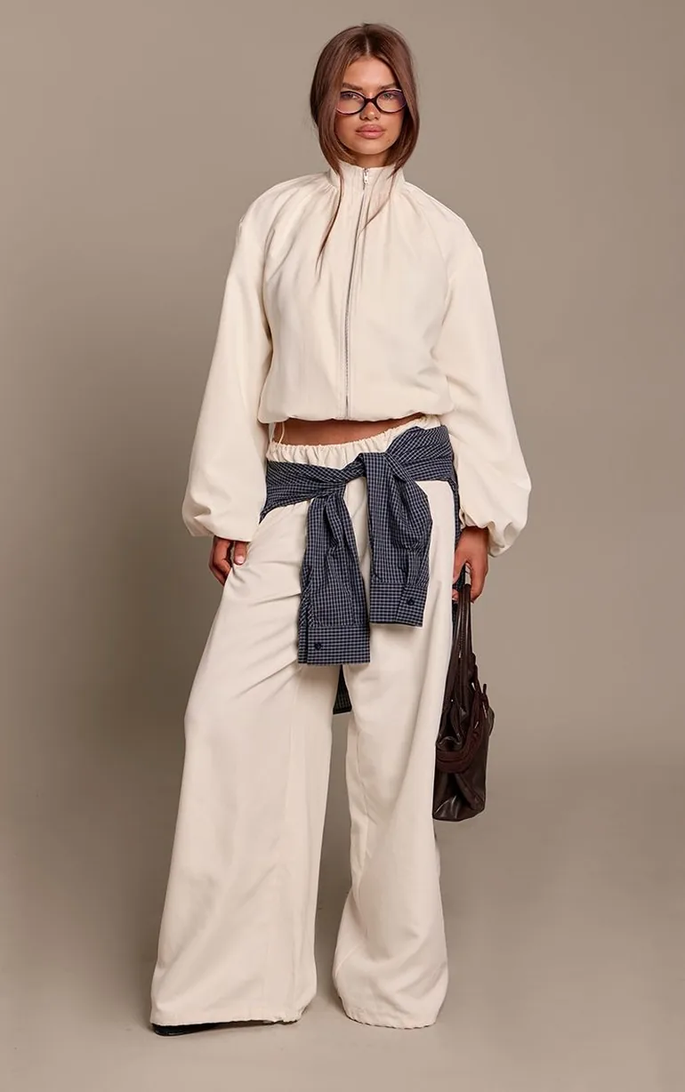 Cream Peach Skin Funnel Neck Jacket Co Ord
