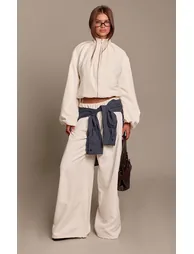 Cream Peach Skin Funnel Neck Jacket Co Ord