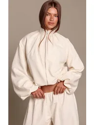 Cream Peach Skin Funnel Neck Jacket Co Ord - 1
