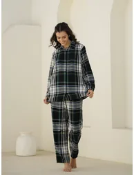 Checked Long Sleeve Shirt and Pyjama Set - 2