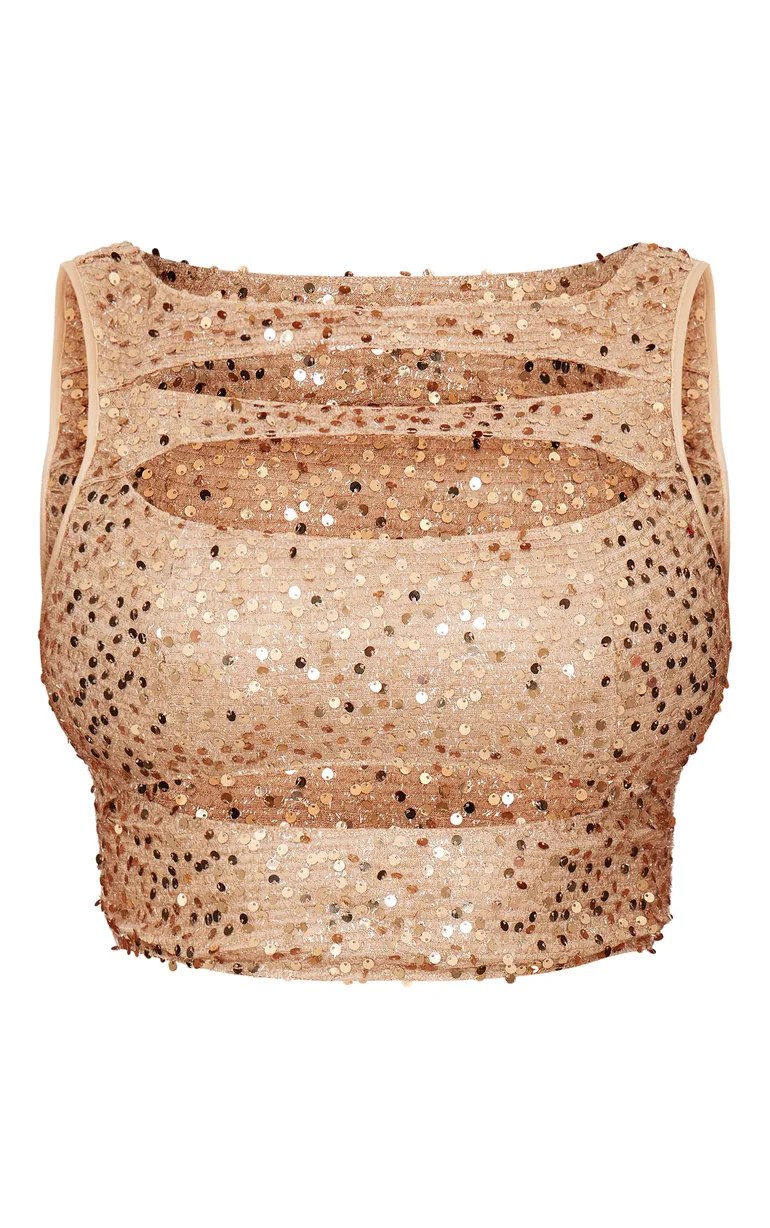 Shape Gold Sequin Cut Out Twist Front Top - 4