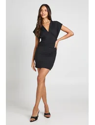 Sculpting Slinky Plunge Front Ruched Body Dress - black - 2