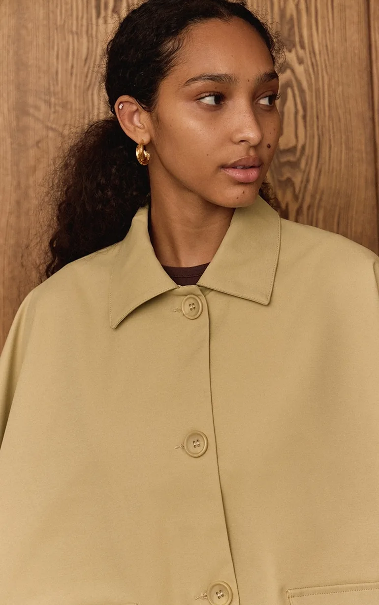 Beige Batwing Cropped Trench Style Jacket - 4