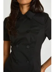 Twill Double Breasted Short Sleeve Shirt - black - 3