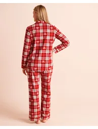 Bow & Plaid Print Microfleece Pajama Set - 1