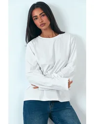 White Soft Cotton Oversized Long Sleeve Top - 1