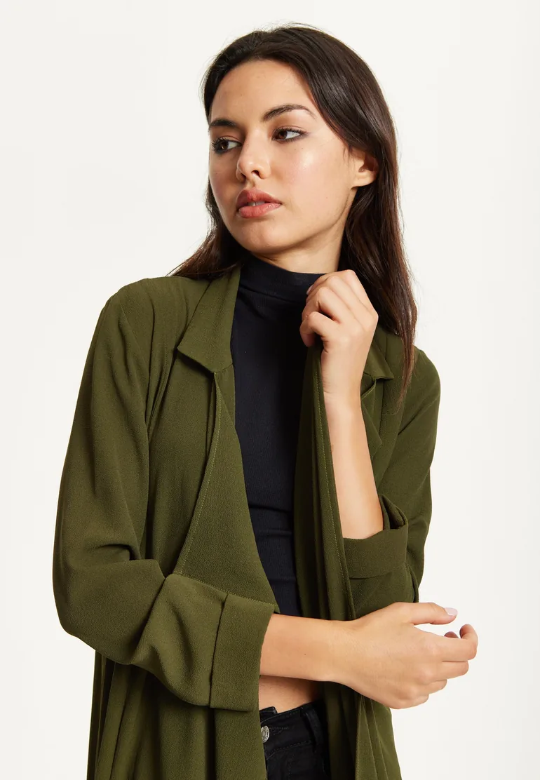 Khaki Waterfall Duster Coat - 5