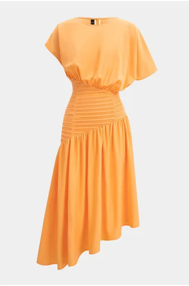 Round Neck Asymmetrical Short Sleeve Midi Dress