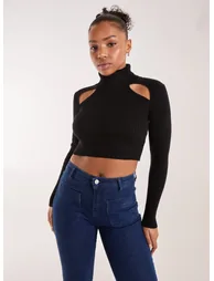 Ribbed Roll Neck Jumper With Cut Out Detail - 1