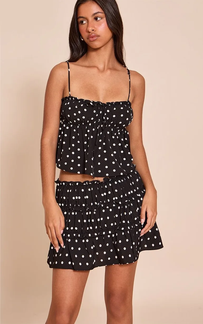 Petite Black Polka Dot Frill Mini Skirt - 6