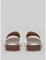 Women White Patent Leather Flat Sandals - 4