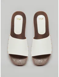 Women White Patent Leather Flat Sandals - 5